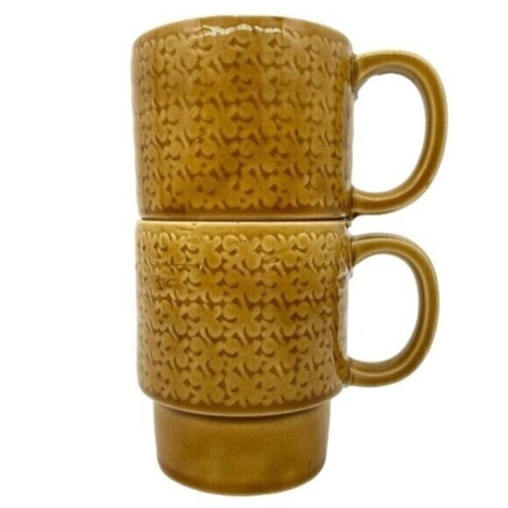 Vintage MCM Japanese Floral Retro Stacking Mugs